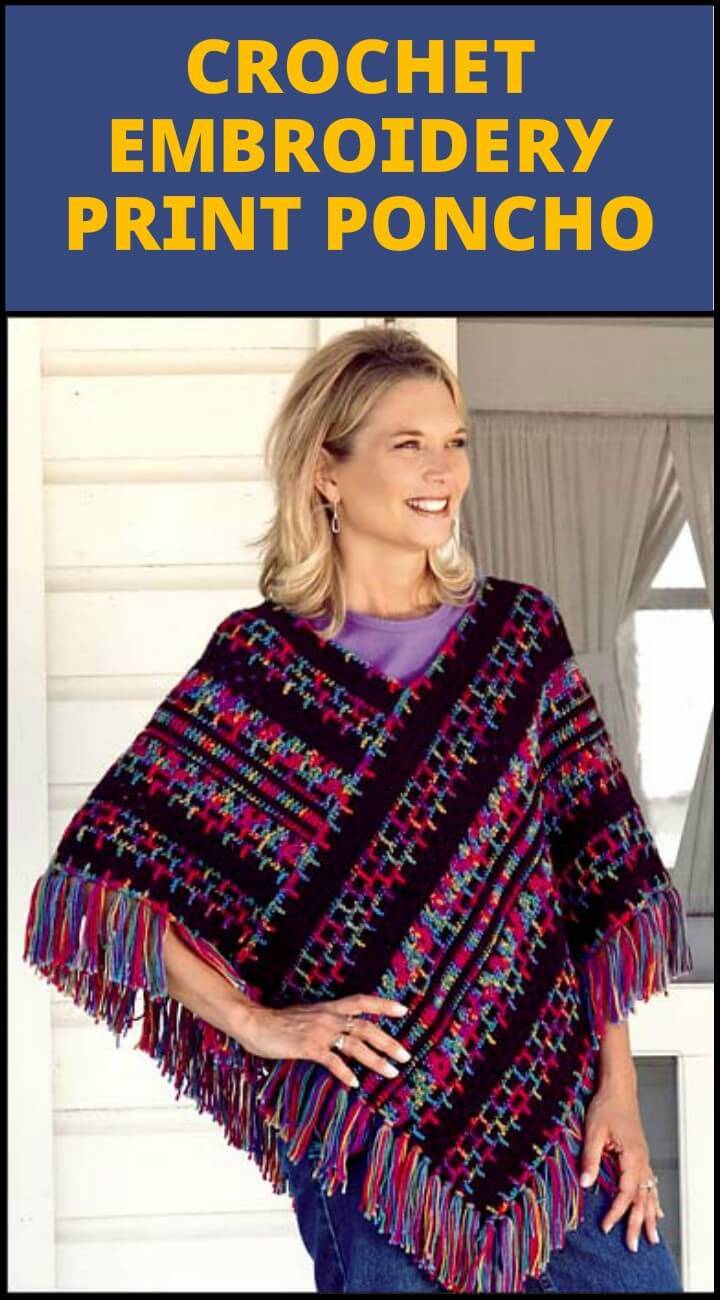 exclusive crochet embroidery print poncho